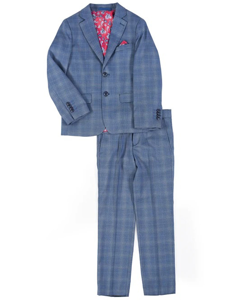 Little Boys and Toddlers Cobalt Blue Check Suit - Men's Tuxedo USA