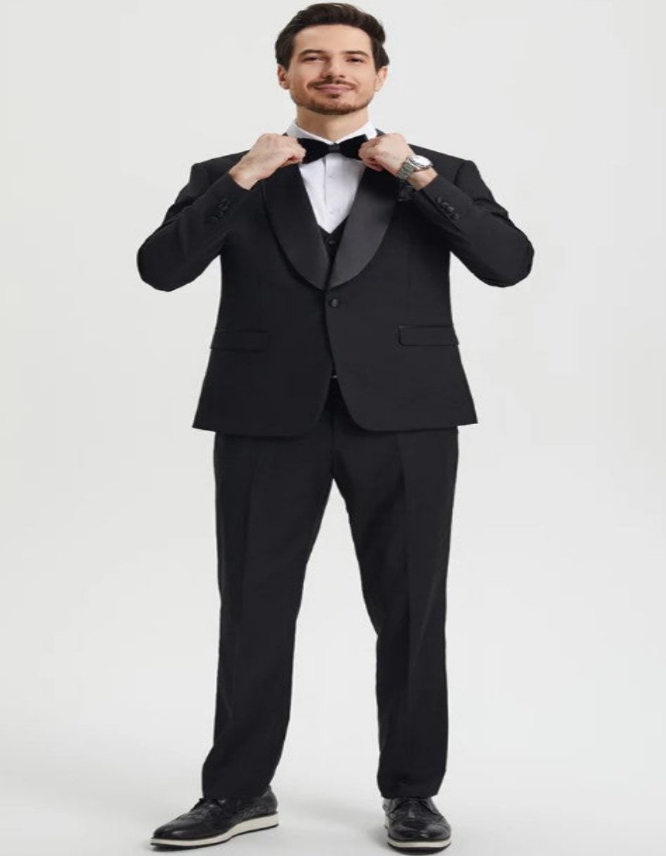 Black Tuxedo - Mens Wedding Suit Vested One Button - Black Prom Suit - Men's Tuxedo USA