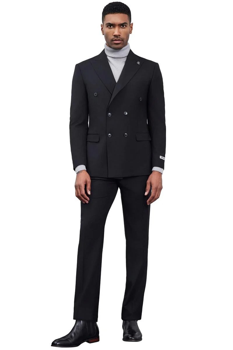 Men's Designer Stacy Adams Classic Double Breasted Suit In Black - Men's Tuxedo USA