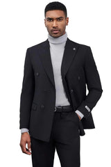 Men's Designer Stacy Adams Classic Double Breasted Suit In Black - Men's Tuxedo USA