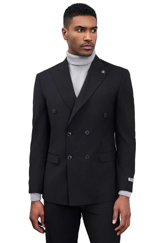 Men's Designer Stacy Adams Classic Double Breasted Suit In Black - Men's Tuxedo USA