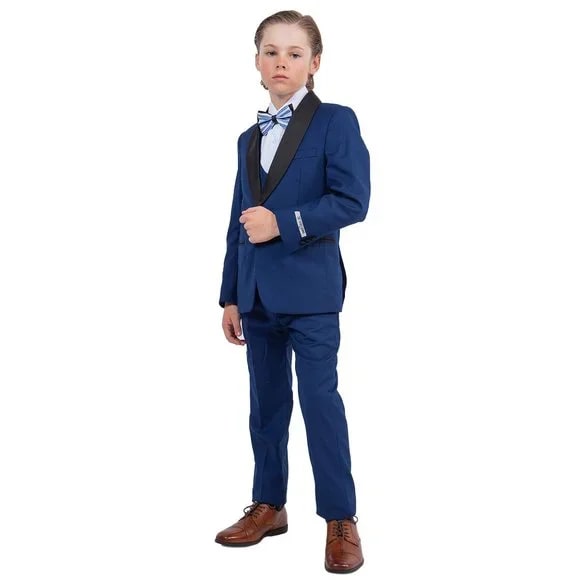 New Stacy Adams Boys Indigo Tuxedo Set, 5-Piece Black Shawl Collar - Men's Tuxedo USA