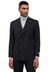 Men's Designer Stacy Adams Classic Double Breasted Suit In Black - Men's Tuxedo USA