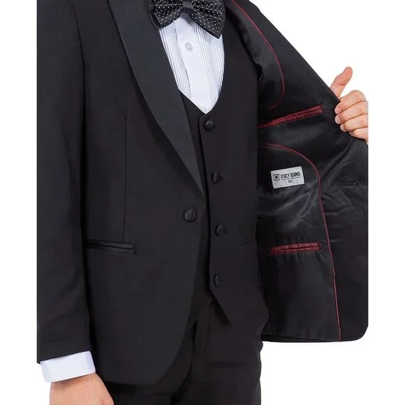 New Stacy Adams Boys Black Tuxedo Set, 5-Piece Black Shawl Collar - Men's Tuxedo USA