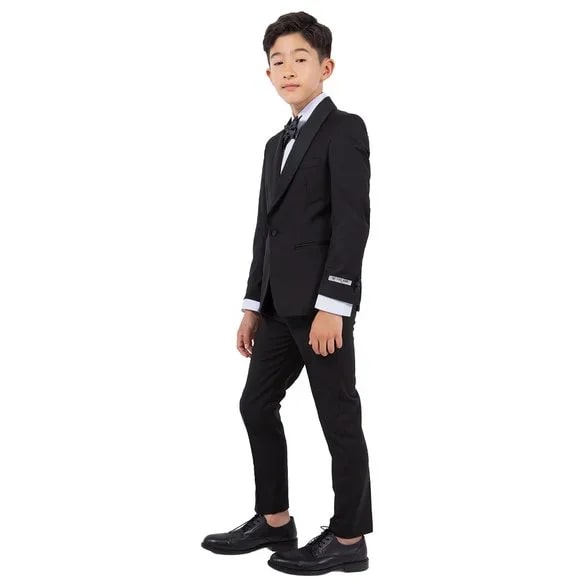 New Stacy Adams Boys Black Tuxedo Set, 5-Piece Black Shawl Collar - Men's Tuxedo USA