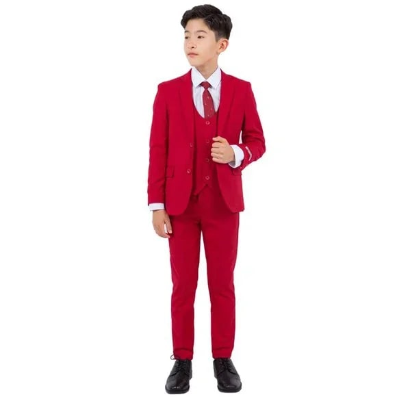 Exclusive Stacy Adams 5pc Boys Suit Slim-Fit, Red - Men's Tuxedo USA