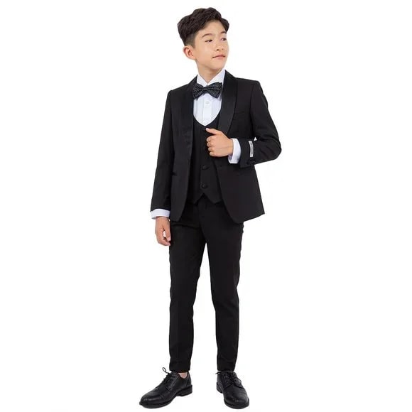 New Stacy Adams Boys Black Tuxedo Set, 5-Piece Black Shawl Collar - Men's Tuxedo USA