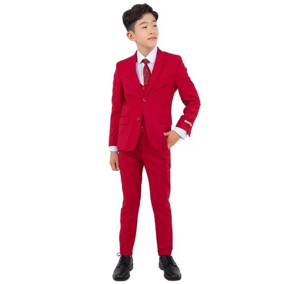 Exclusive Stacy Adams 5pc Boys Suit Slim-Fit, Red - Men's Tuxedo USA