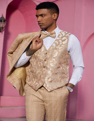 Mens Khaki Color Tuxedo - Mens Stacy Adams One Button Peak Lapel Plaid Paisley Khaki Suit - Men's Tuxedo USA