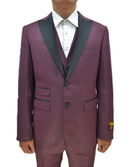 Mens 2 Button Peak Lapel Vested Prom Tuxedo in Burgundy - Men's Tuxedo USA