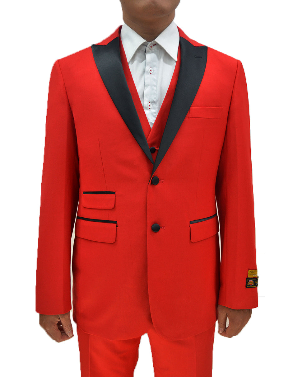 Mens 2 Button Peak Lapel Vested Tuxedo in Red - Men's Tuxedo USA