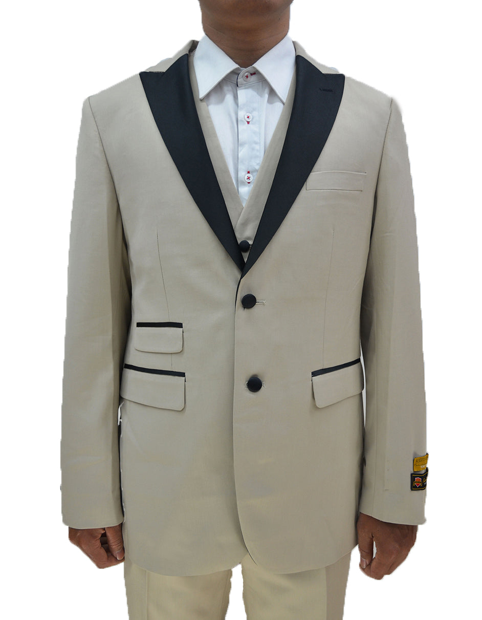 Mens 2 Button Peak Lapel Vested Tuxedo in Tan - Men's Tuxedo USA