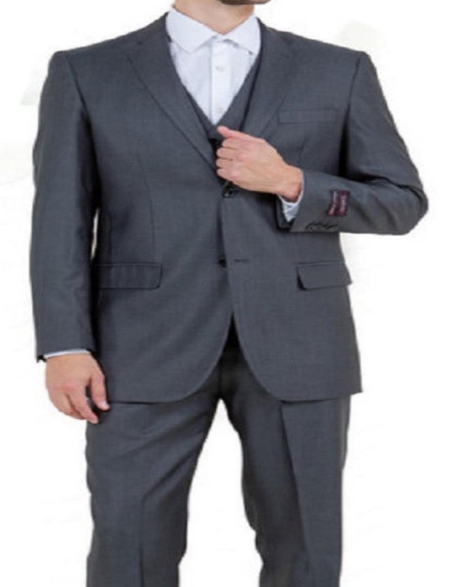 Mens Steel Navy 3 Piece Sharkskin Single Breasted Suit - Men's Tuxedo USA