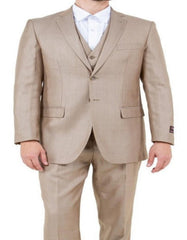 Mens Stone Tan Sharkskin 3 Piece Single Breasted Suit - Men's Tuxedo USA