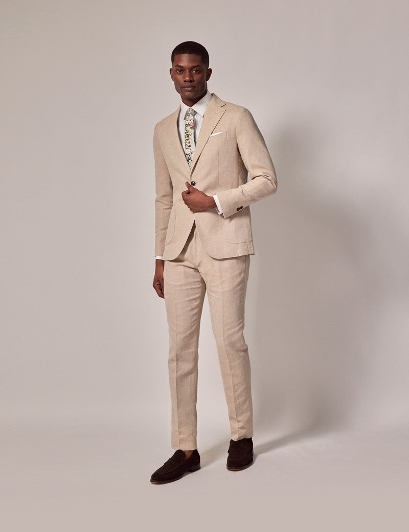 Mens Linen Suit For Beach Wedding - Summer  Slim Suit in Stone - Men's Tuxedo USA