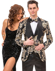 Mens Vested Paisley Prom & Wedding Tuxedo in Black & Gold - Men's Tuxedo USA