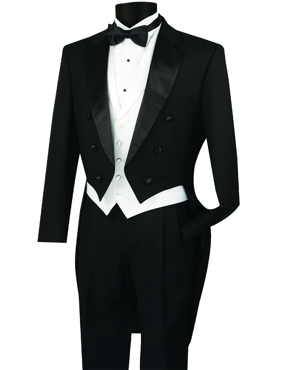 Mens 3pc Vested Classic Tail Tuxedo in Black - Men's Tuxedo USA