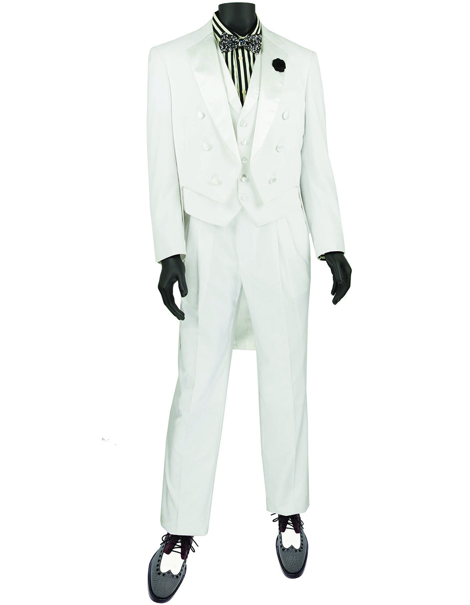 Mens 3pc Vested Classic Tail Tuxedo in White - Men's Tuxedo USA