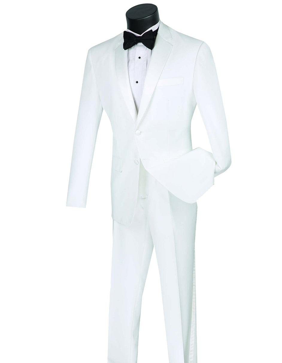 Mens Affordable Slim Fit 2 Button Tuxedo in White - Mens Slim Fitted Tuxedo - Men's Tuxedo USA