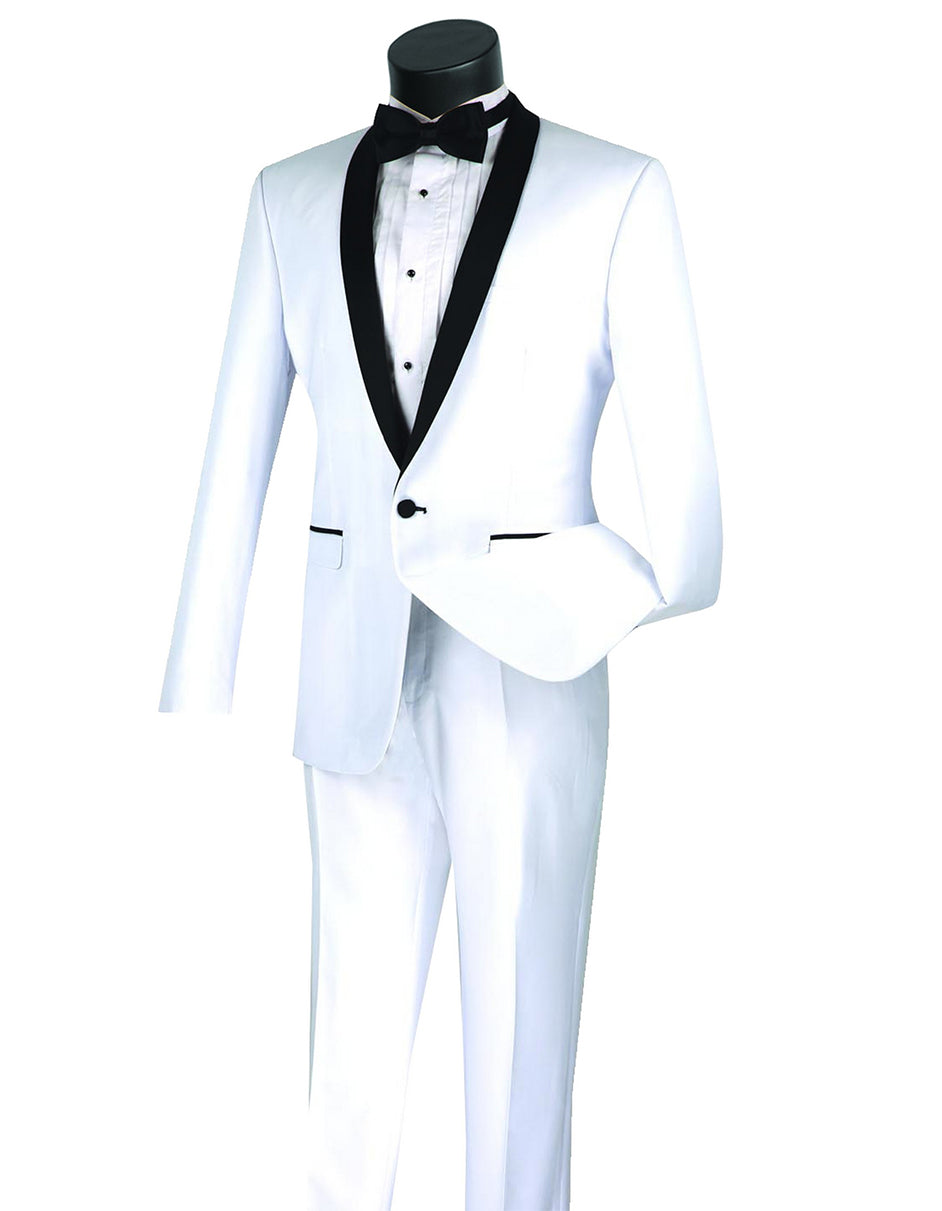 Mens Slim Fit Shawl Tuxedo in White - Men's Tuxedo USA