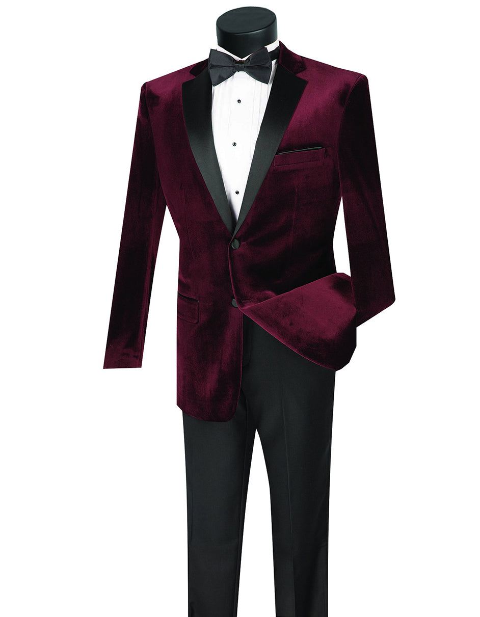 Mens Velvet Notch Prom Tuxedo in Burgundy - Men's Tuxedo USA