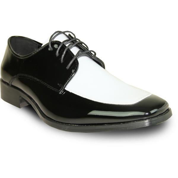 VANGELO Men Dress Shoe TUX-3 Oxford Formal Tuxedo for Prom & Wedding White/Black Patent - Men's Tuxedo USA