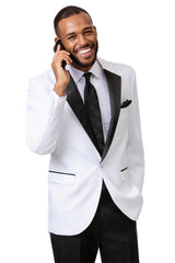 All White Mens Tuxedo -  Wedding Suit - Mens One Button Notch Lapel Tuxedo In White & Black - Men's Tuxedo USA