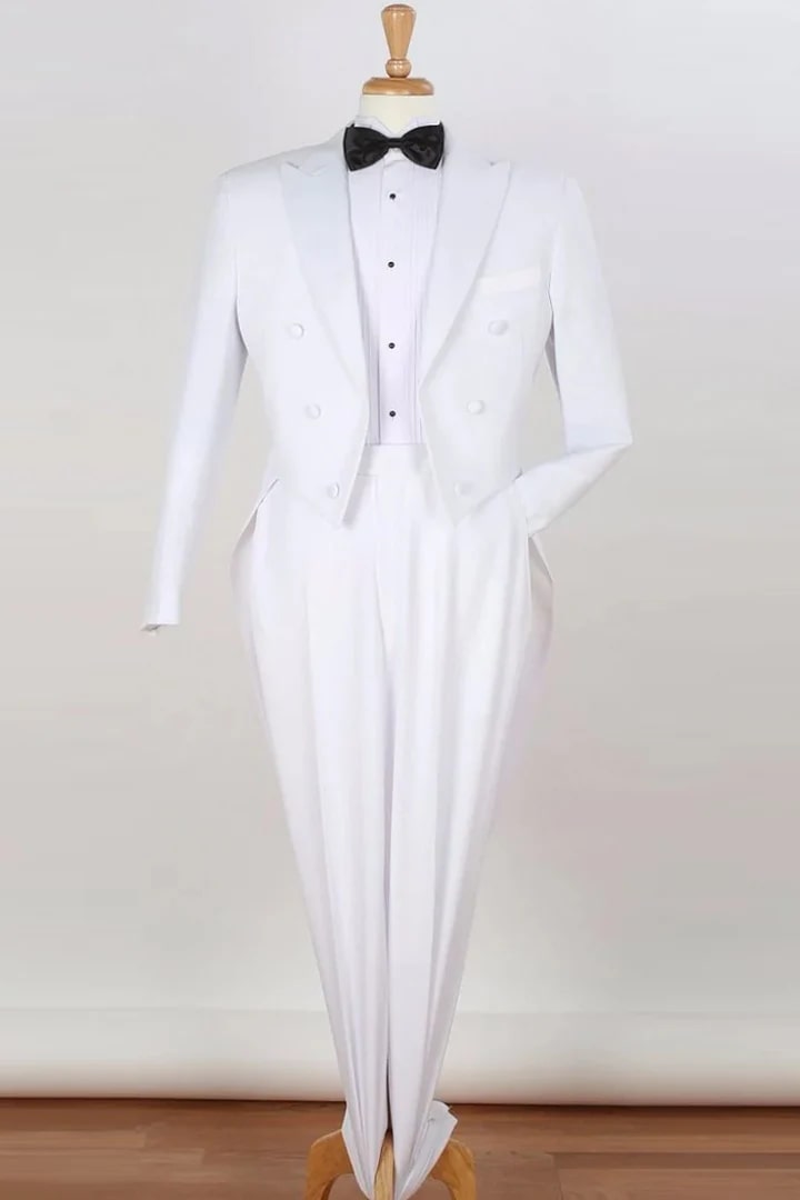 All White Mens Tuxedo -  Wedding Suit - Mens Classic Fit Long Tail Tuxedo In White - Men's Tuxedo USA