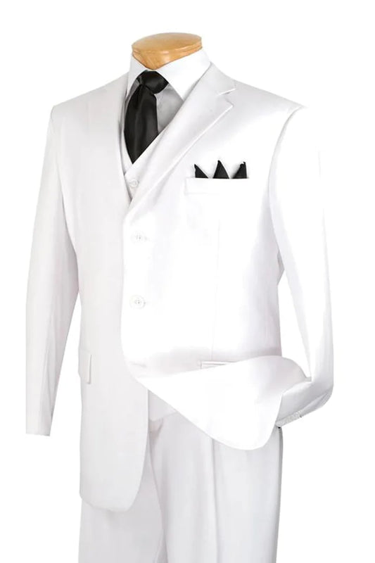 White Wedding Suit For Men - Perfect For Groom - Mens 3 Button Classic Fit Vested Basic Suit In White - Men's Tuxedo USA