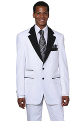 White Wedding Suit For Men - Perfect For Groom - Mens 2 Button Classic Fit Contrast Collar Tuxedo In White - Men's Tuxedo USA