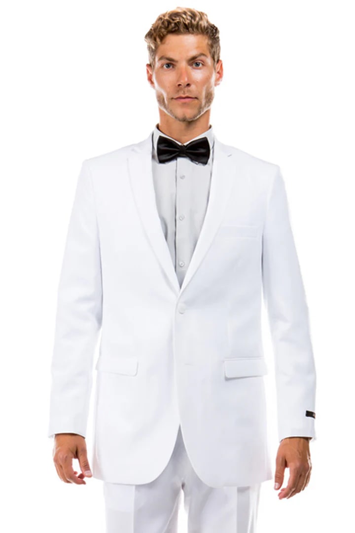 White Wedding Suit For Men - Perfect For Groom - Men's Two Button Hybrid Fit Basic Business Suit In White - Men's Tuxedo USA