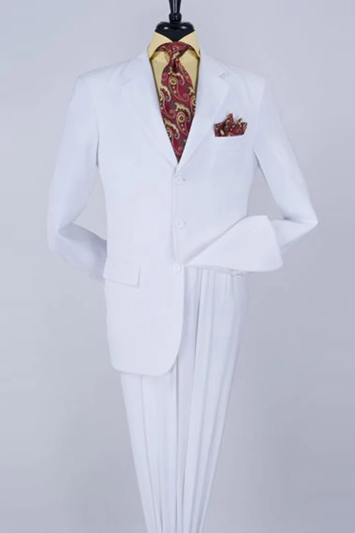 White Wedding Suit For Men - Perfect For Groom - Mens Classic Fit Three Button Poplin Two Piece Suit In White - Men's Tuxedo USA