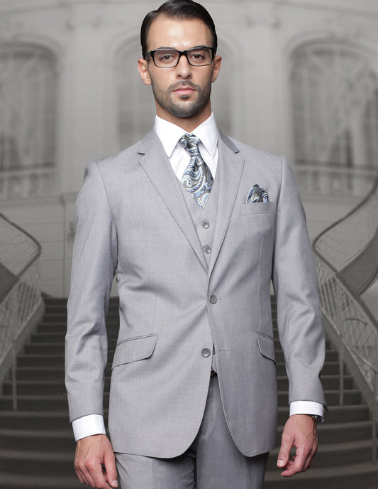 Mens Classic Fit Pleated Pant 2 Button Wool Suit in Grey - Men's Tuxedo USA