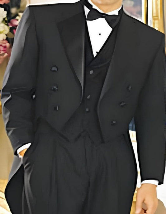 Tailcoat Tuxedo - Formal Tailcoat with Pants and Vest Black Color For Men - Men's Tuxedo USA