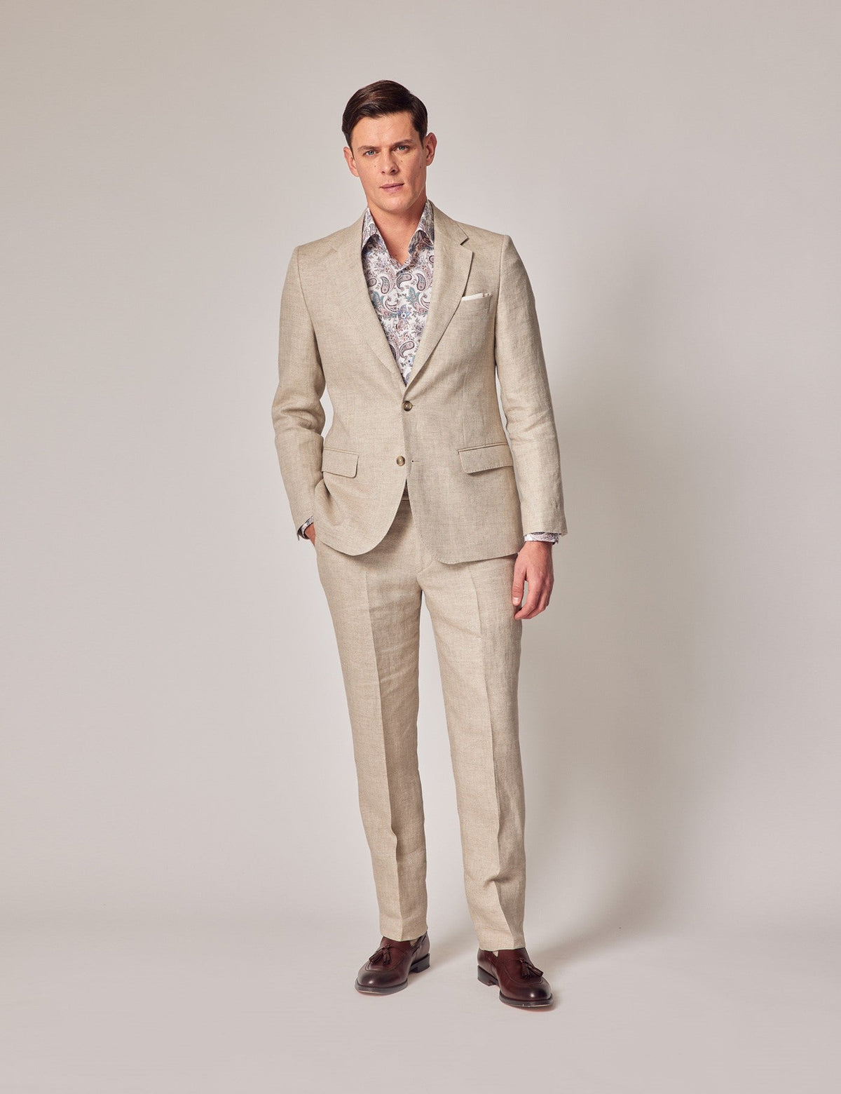 Mens Linen Suit For Beach Wedding - Summer  Suit in Natural Herringbone Tailored Fit - Men's Tuxedo USA