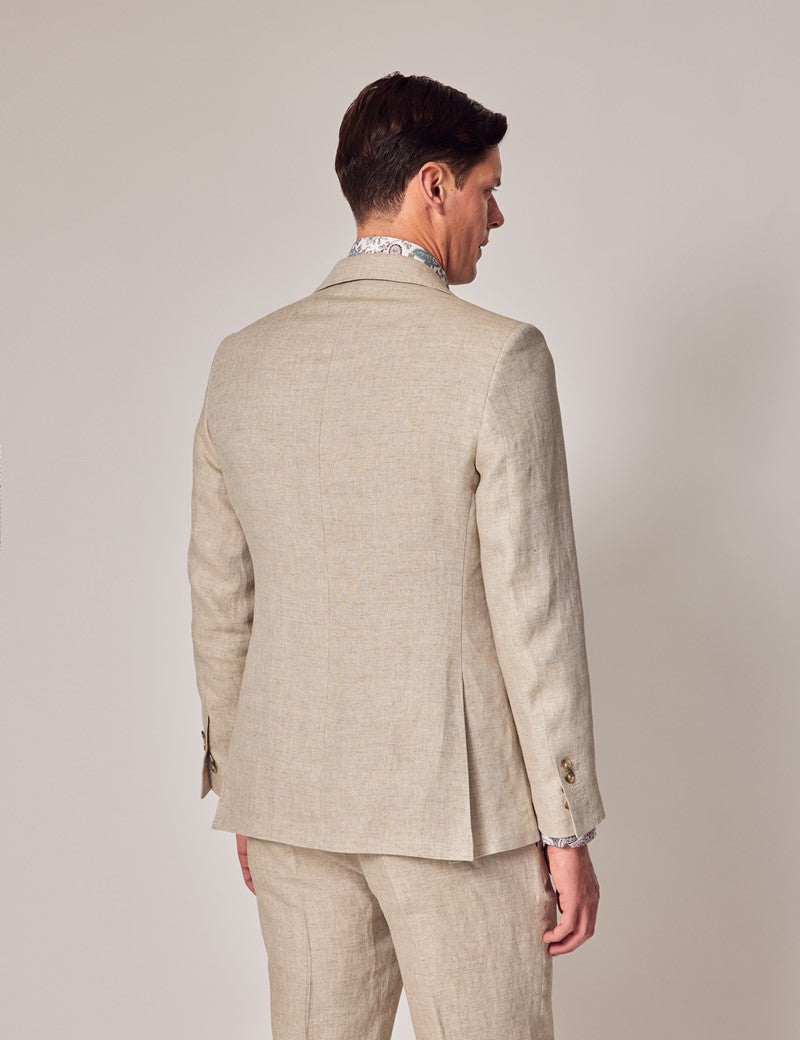 Mens Linen Suit For Beach Wedding - Summer  Suit in Natural Herringbone Tailored Fit - Men's Tuxedo USA