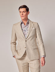 Mens Linen Suit For Beach Wedding - Summer  Suit in Natural Herringbone Tailored Fit - Men's Tuxedo USA