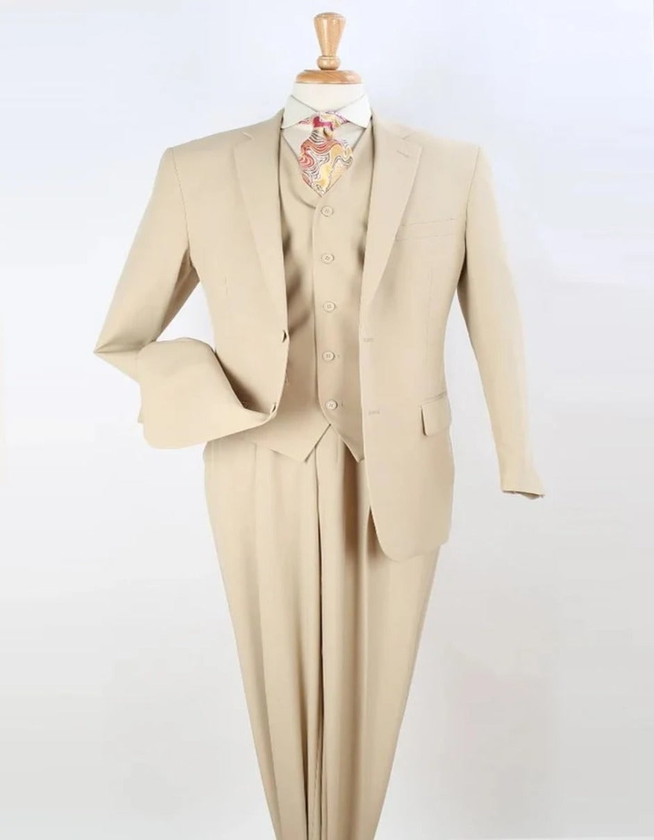 Pleated Suit - Mens Suits With Pleated Pant -  Regular Fit Suit - Vested Tan Suit - Men's Tuxedo USA