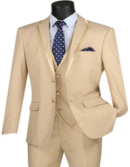 Mens Eggplant Tuxedo - Mens Vested Wedding Trim Tan Tuxedo - Men's Tuxedo USA