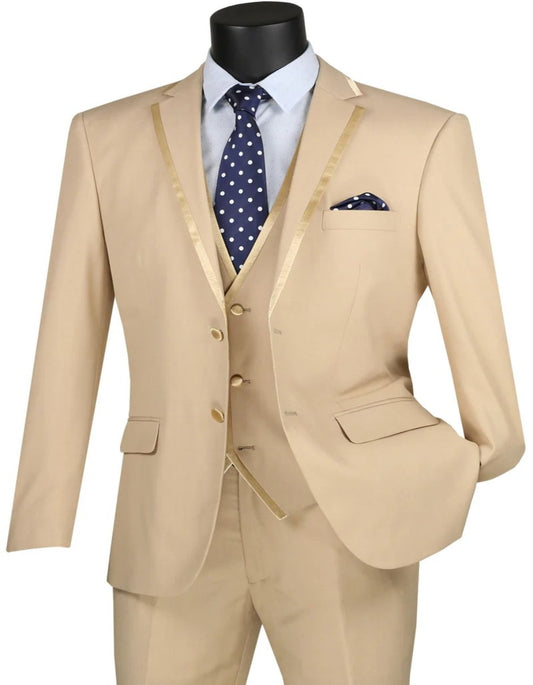 Mens Khaki Color Tuxedo - Mens Vested Wedding Tan Trim Tuxedo - Men's Tuxedo USA