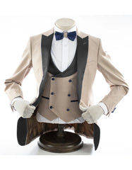 Mens 2 Button Peak Lapel Prom Tan Tuxedo with Double Breasted Vest - Men's Tuxedo USA