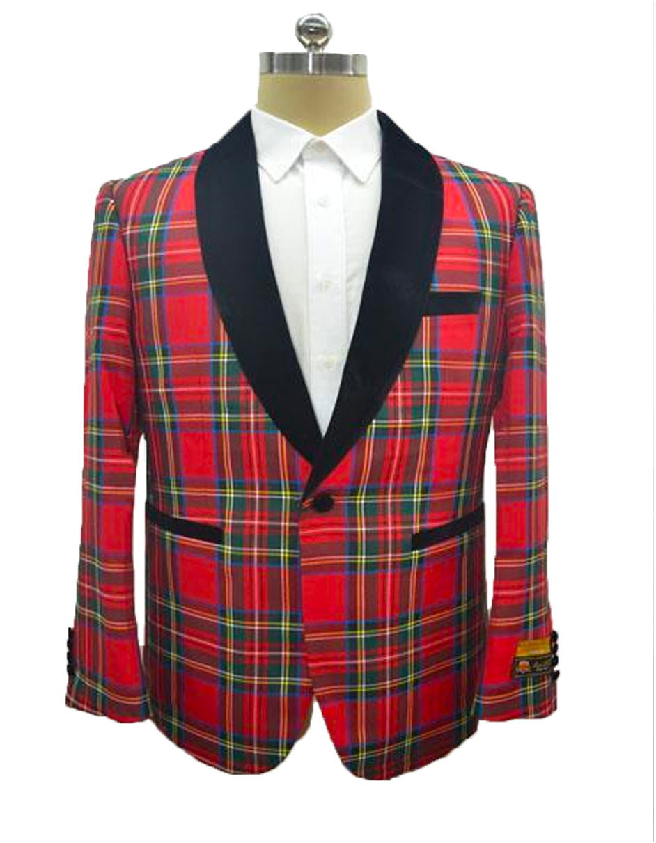 Mens Tartan Plaid Christmas Holiday Blazer in Red - Men's Tuxedo USA