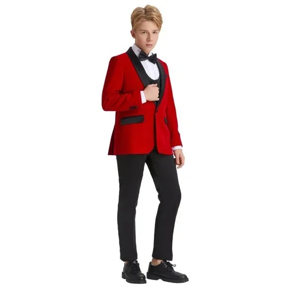 5pc Red Boys Velvet Tuxedo Includes Bowtie by Tazio - Men's Tuxedo USA