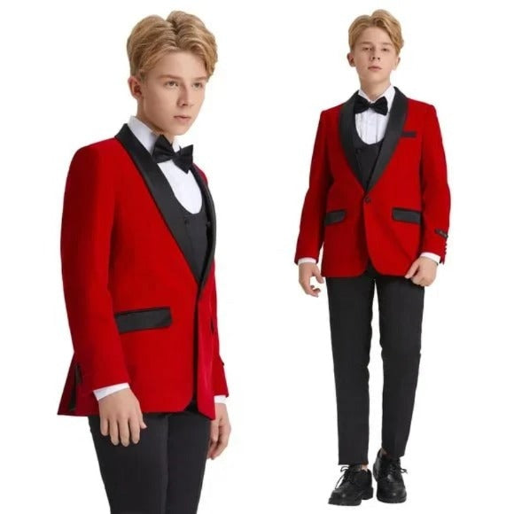 5pc Red Boys Velvet Tuxedo Includes Bowtie by Tazio - Men's Tuxedo USA