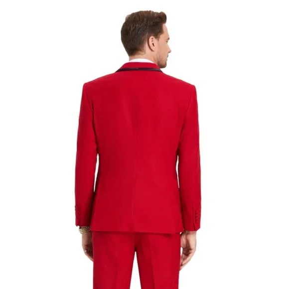 New Tazio Birdseye Textured Red Tuxedo | Shawl Collar Satin Trim 3-Piece - Men's Tuxedo USA