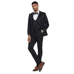 2024 Floral Mens 3PC Suit w/ Double Breasted Prom Vest by Tazzio, Black - Men's Tuxedo USA