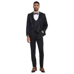 2024 Floral Mens 3PC Suit w/ Double Breasted Prom Vest by Tazzio, Black - Men's Tuxedo USA