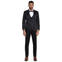 2024 Floral Mens 3PC Suit w/ Double Breasted Prom Vest by Tazzio, Black - Men's Tuxedo USA