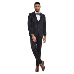 2024 Floral Mens 3PC Suit w/ Double Breasted Prom Vest by Tazzio, Black - Men's Tuxedo USA