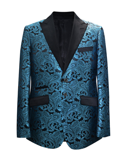 Mens Paisley Floral Tuxedo Jacket in Teal Blue & Black - Men's Tuxedo USA